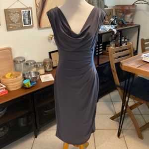 Lauren by Ralph Lauren grey sheath dress with side riche and gathered neckline